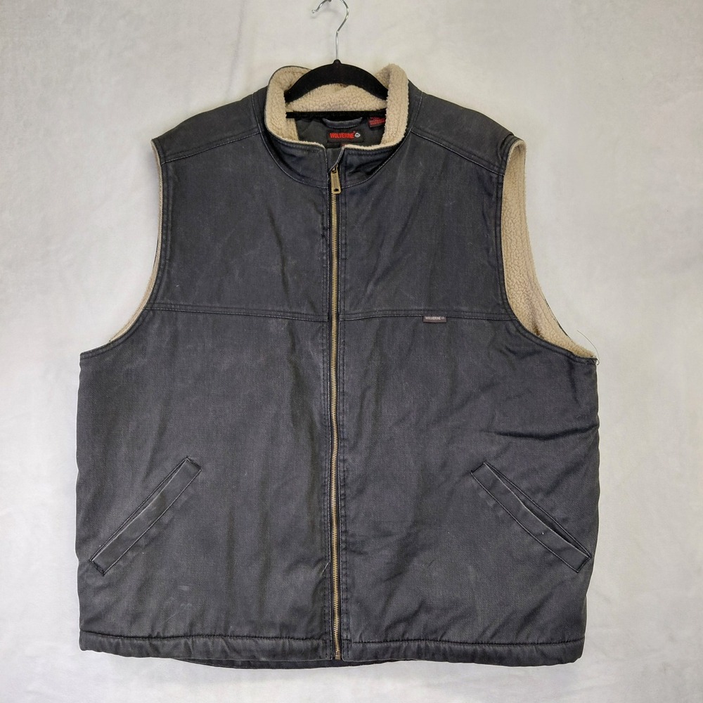 Wolverine Mens XXL Black Cotton Duck Canvas Sherpa Lined Workwear Vest RN 115414